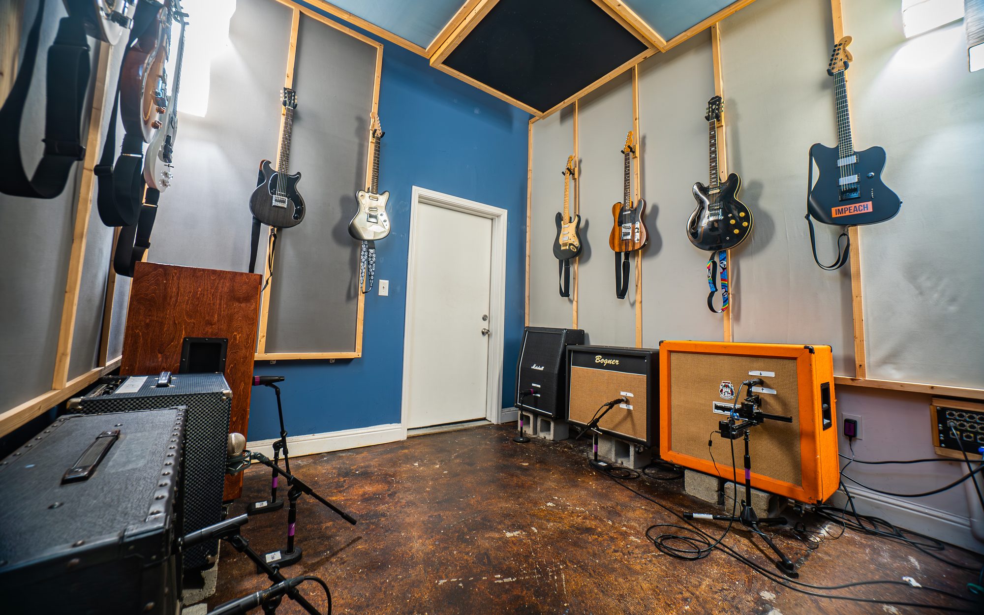 Amps and cabinets in the isolation room