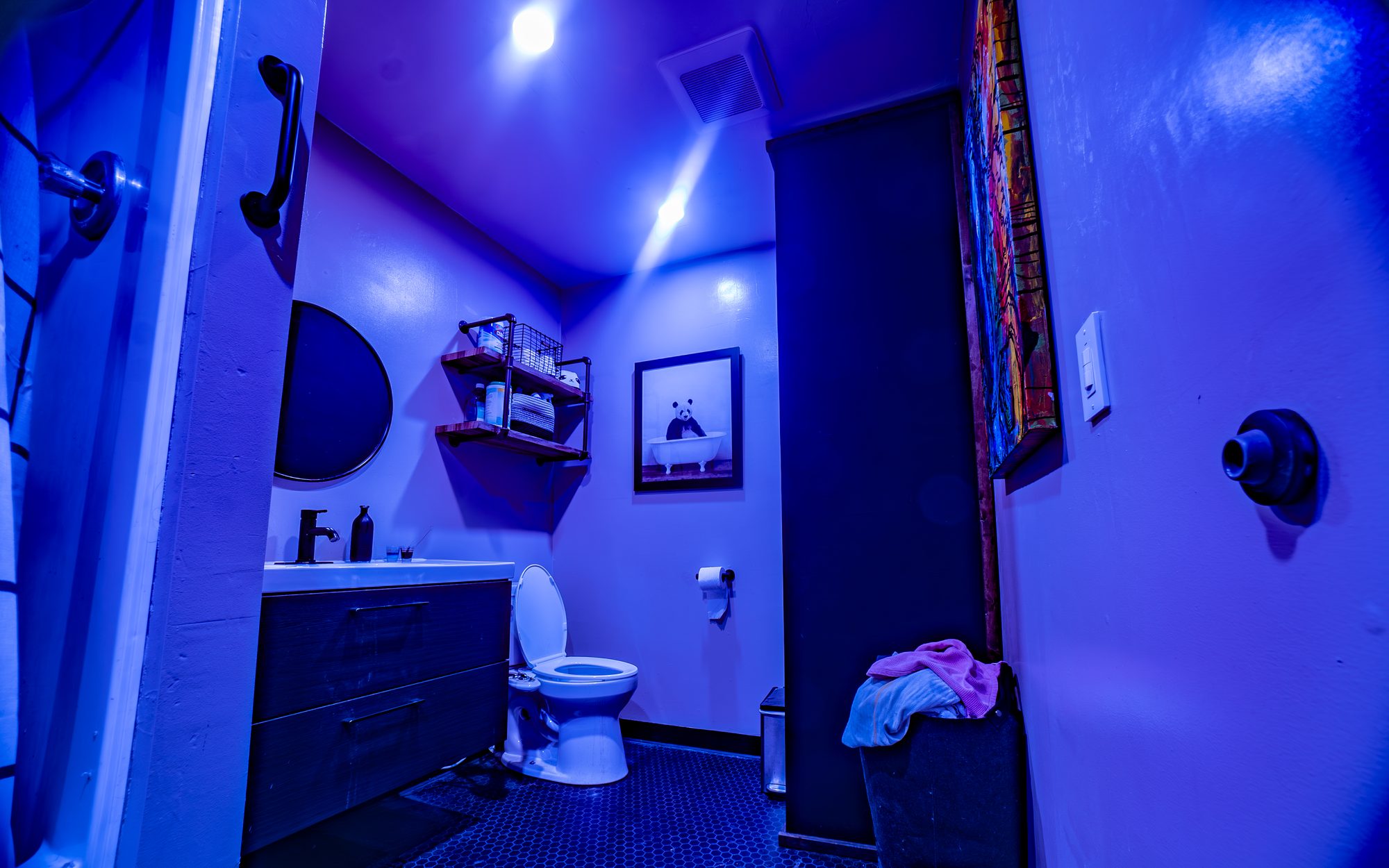 Shower and bathroom in the living quarters at The Panda Studios