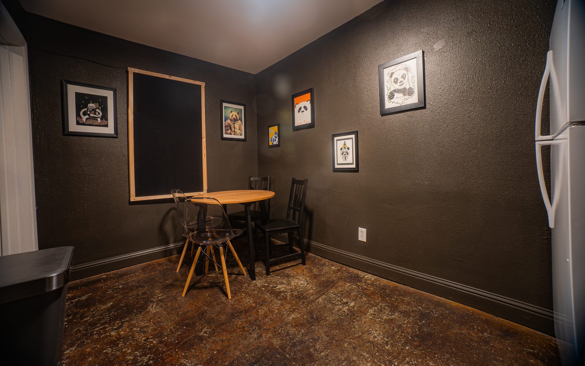Break area with refrigerator, microwave and coffee machine