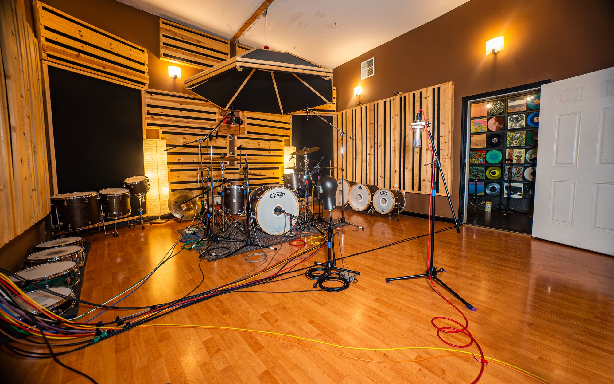 Panda West live room with the Drumbrella at The Panda Studios recording studio in Fremont, California