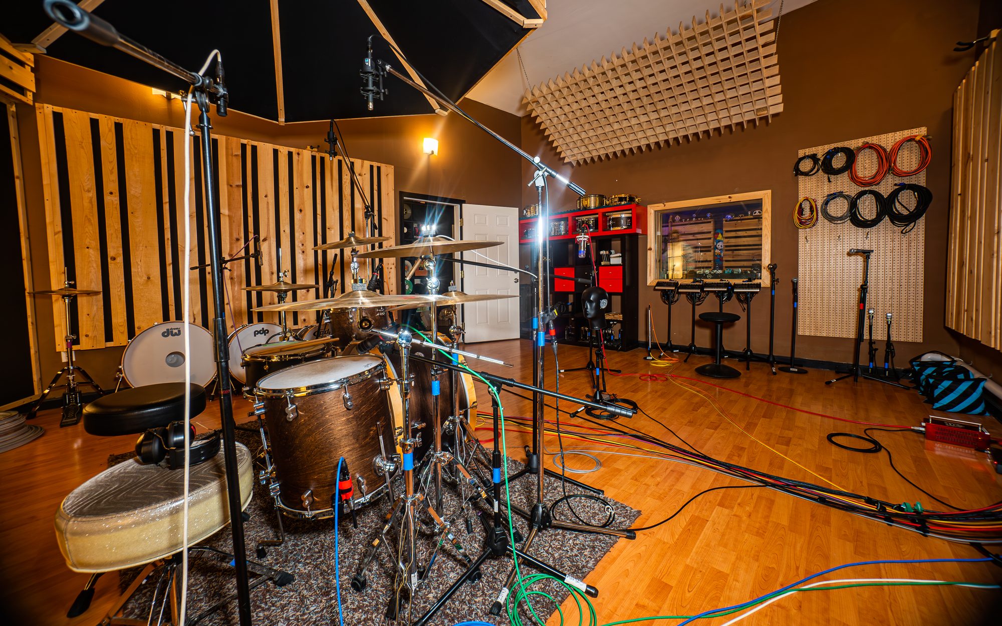 Drum setup in the Panda West live room