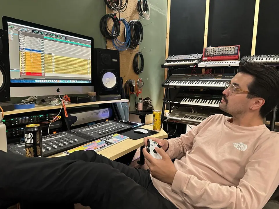Charles Toshio editing a session in the Panda East control room