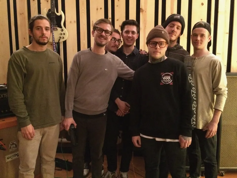 Chadwick Johnson of Hundredth with Sam Pura and others in the Panda West live room, January 2015