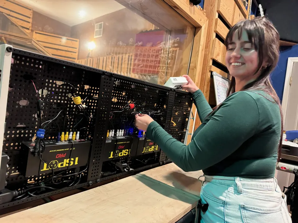 Theresa Brown patching the racks in the Panda West control room
